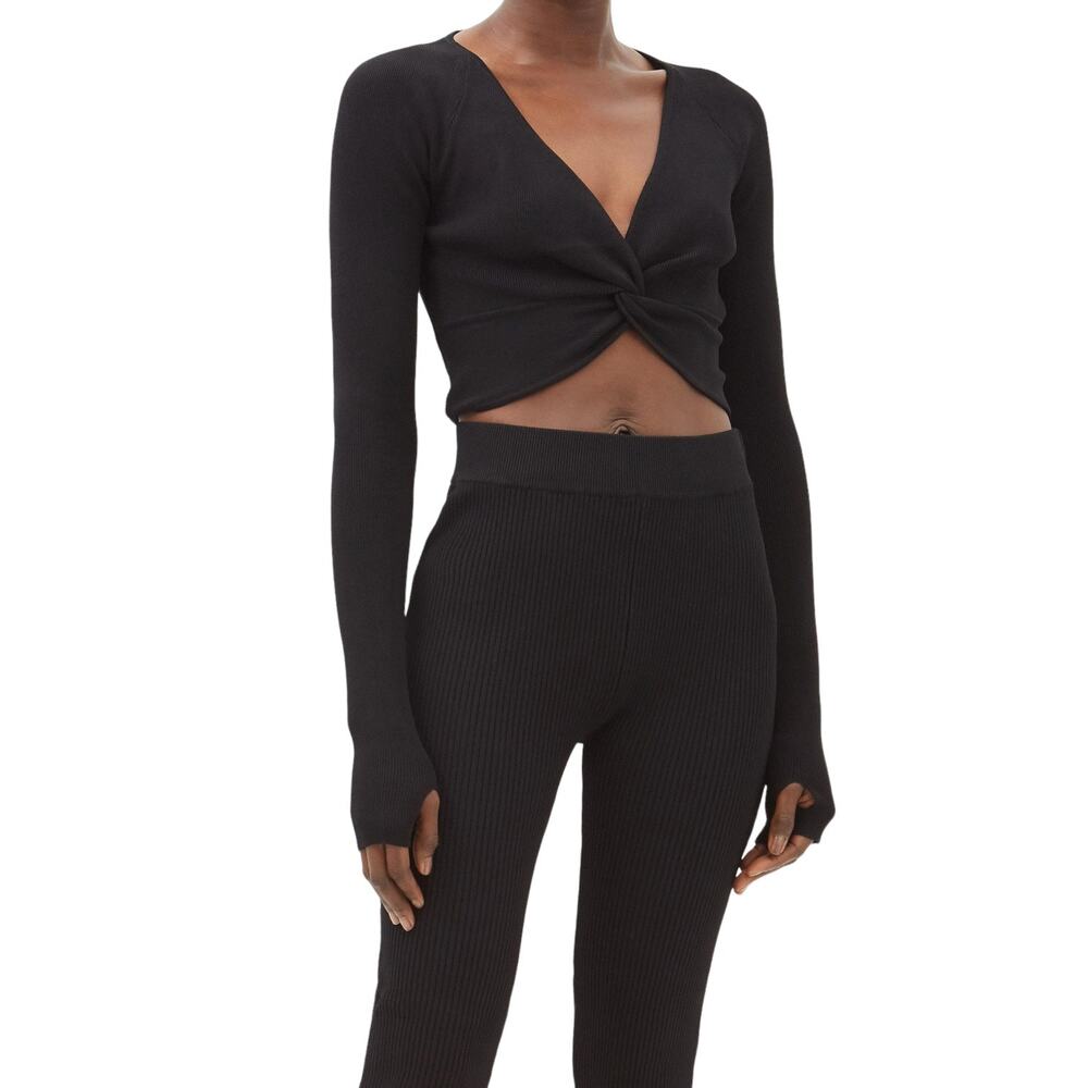 NWOT Bandier Le Ore Rimini Twist-Front Rib Knit Crop Top - Black - XL